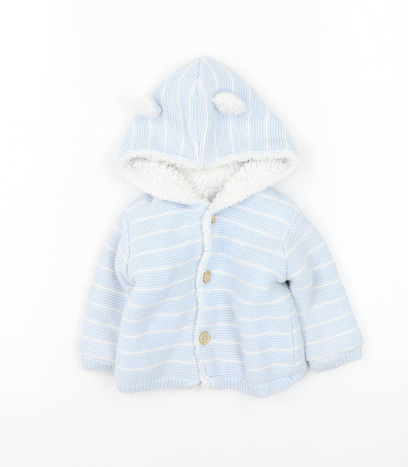 Matalan Boys Blue Striped Cotton Cardigan Jumper Size 0-3 Months Button