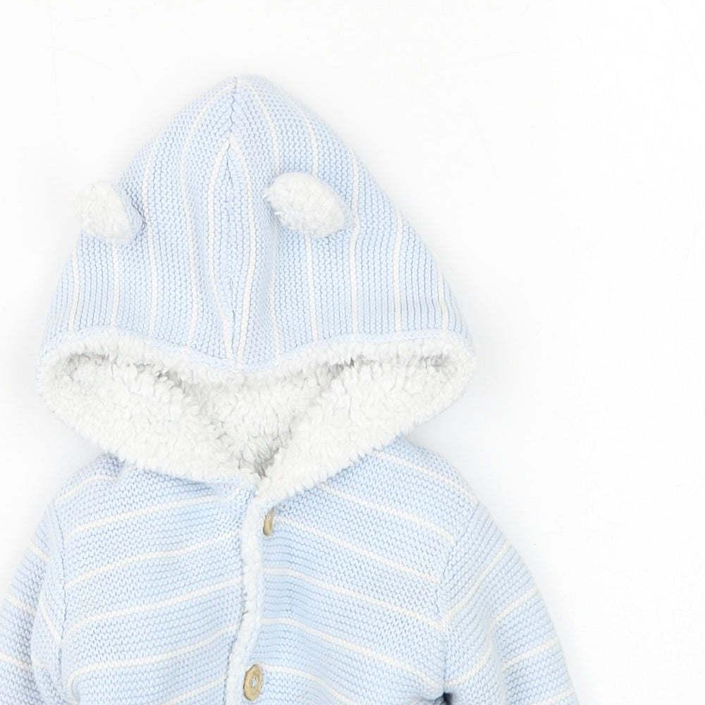 Matalan Boys Blue Striped Cotton Cardigan Jumper Size 0-3 Months Button