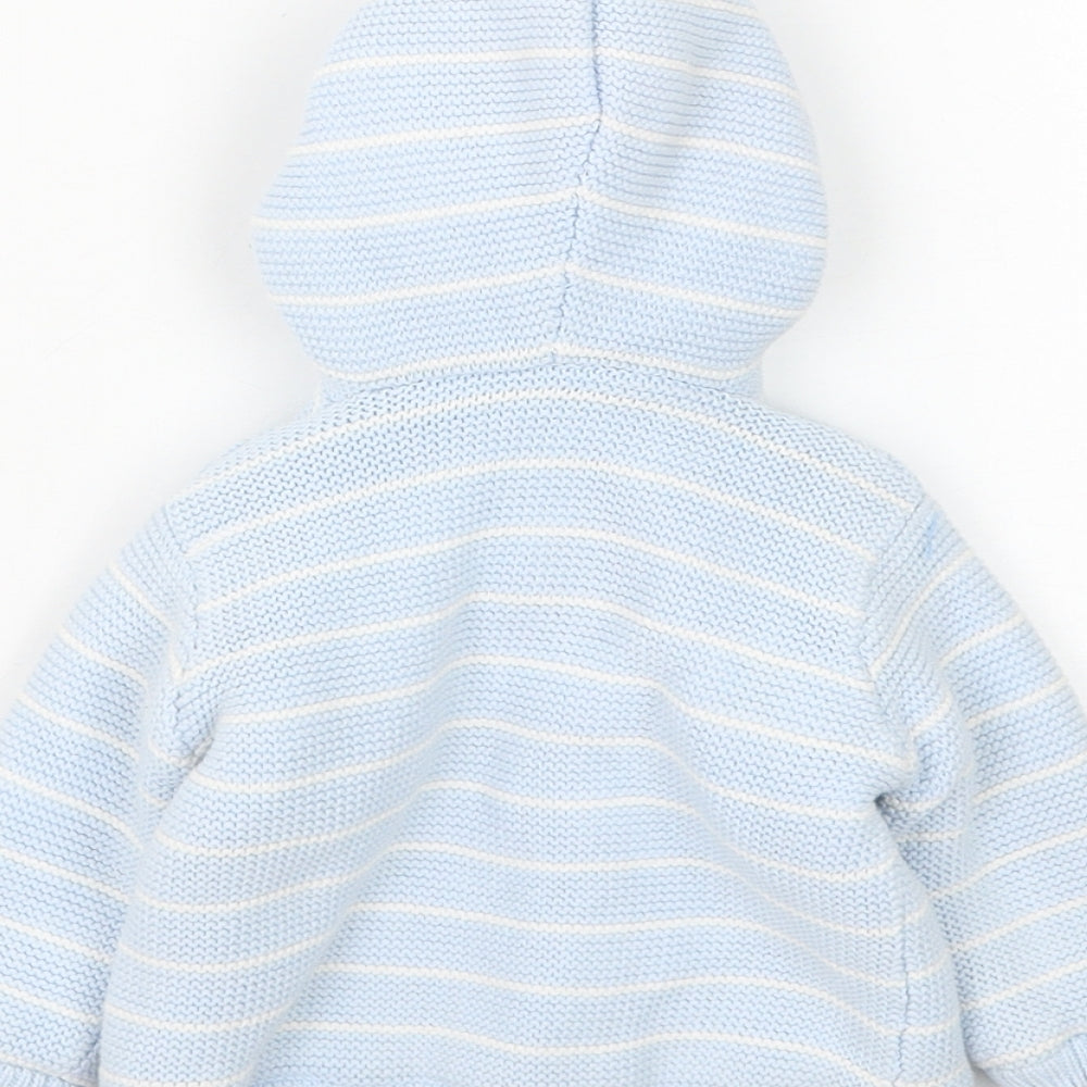 Matalan Boys Blue Striped Cotton Cardigan Jumper Size 0-3 Months Button