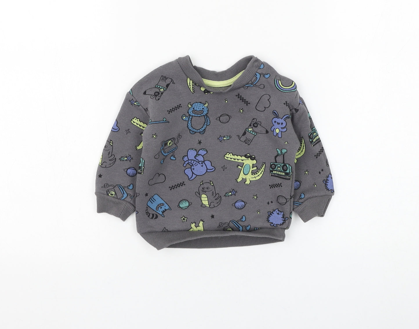 Primark Boys Grey Cotton Pullover Jumper Size 6-9 Months Button - Animal