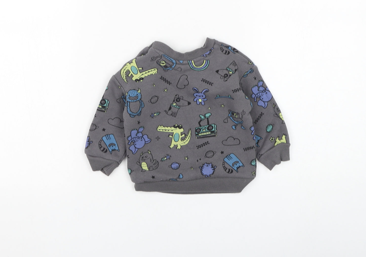 Primark Boys Grey Cotton Pullover Jumper Size 6-9 Months Button - Animal