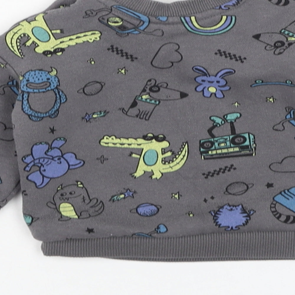 Primark Boys Grey Cotton Pullover Jumper Size 6-9 Months Button - Animal