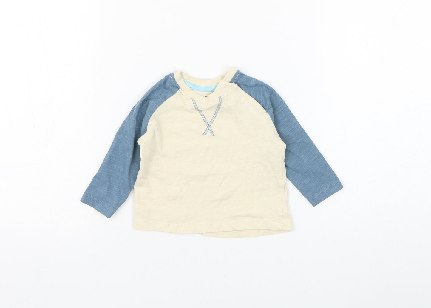 Primark Boys Beige Colourblock Cotton Basic T-Shirt Size 0-3 Months Round Neck Button