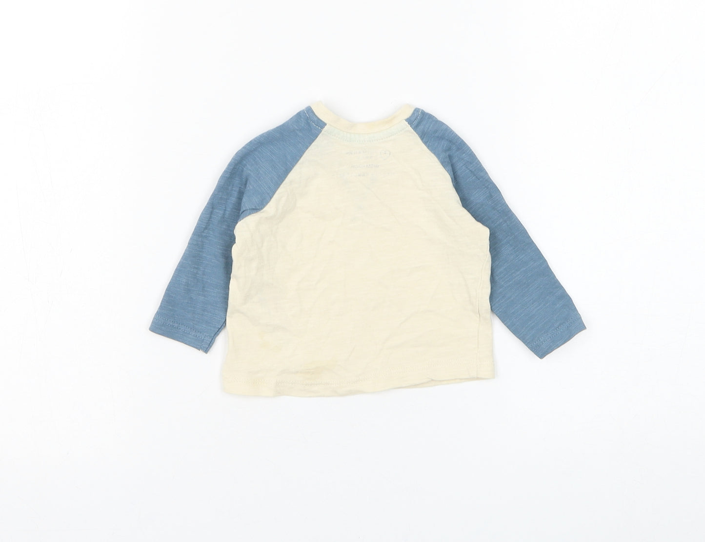 Primark Boys Beige Colourblock Cotton Basic T-Shirt Size 0-3 Months Round Neck Button