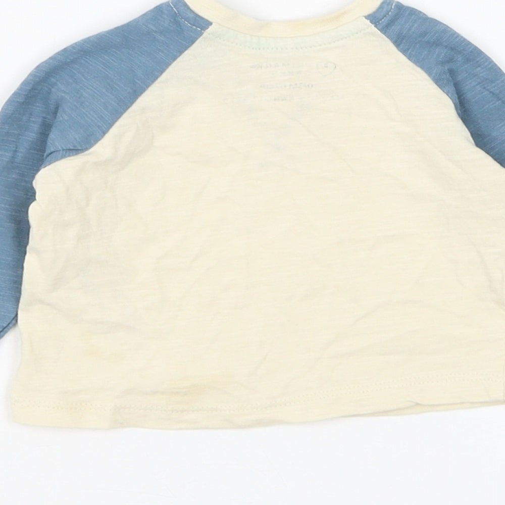 Primark Boys Beige Colourblock Cotton Basic T-Shirt Size 0-3 Months Round Neck Button