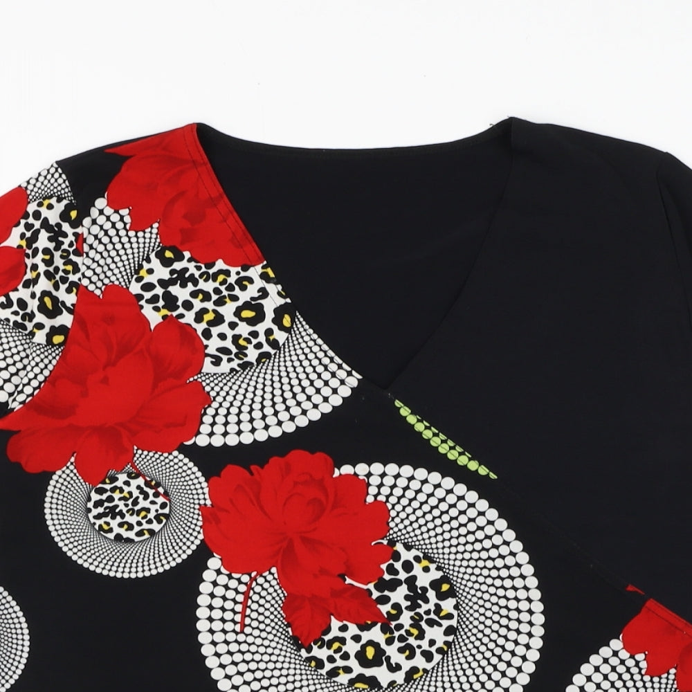 Preworn Womens Black Geometric Polyester Basic Blouse Size M V-Neck - Flower