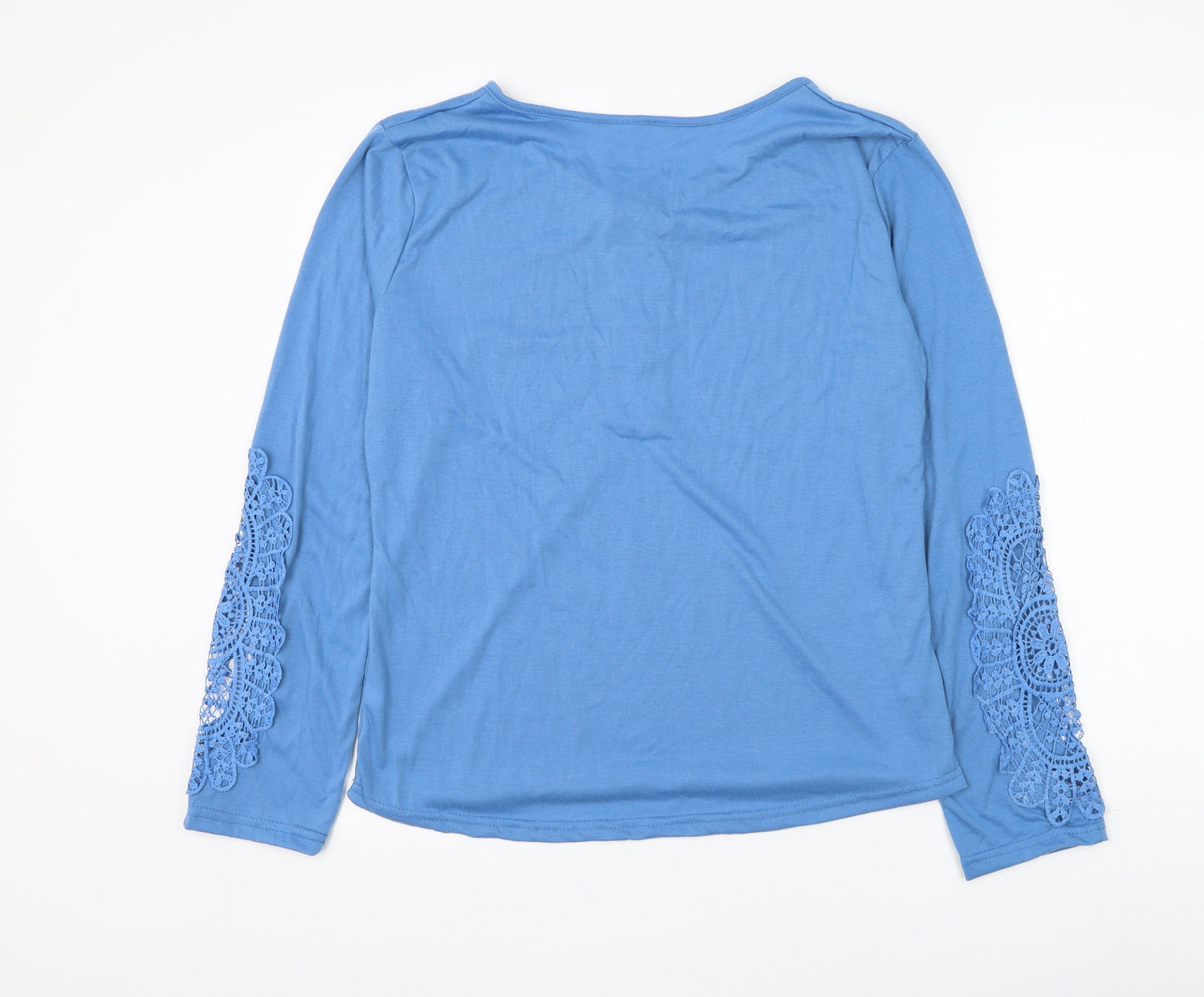 Preworn Womens Blue Cotton Basic Blouse Size 4XL Henley - Crochet Sleeve Detailing