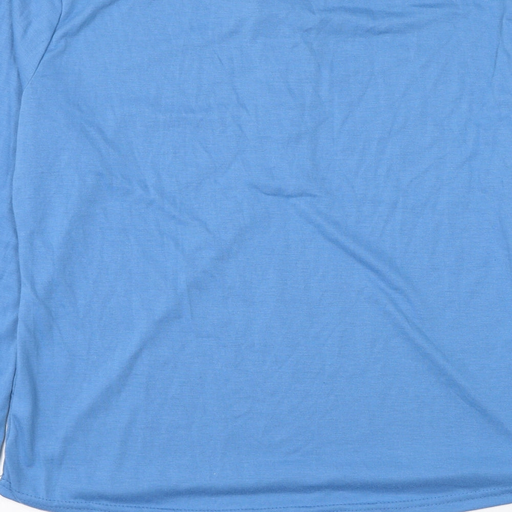 Preworn Womens Blue Cotton Basic Blouse Size 4XL Henley - Crochet Sleeve Detailing