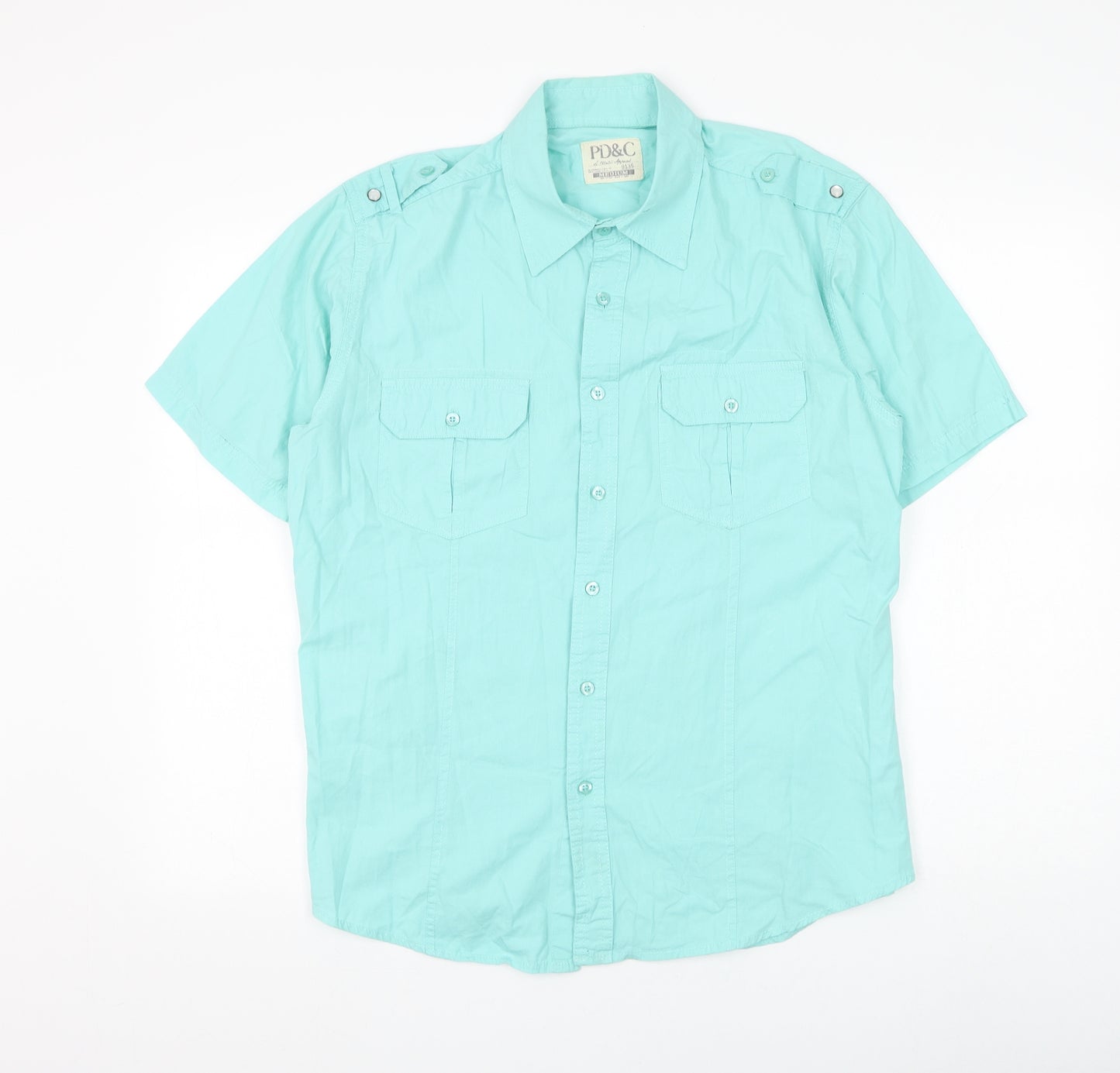 PD&C Womens Green Cotton Basic Button-Up Size M Collared