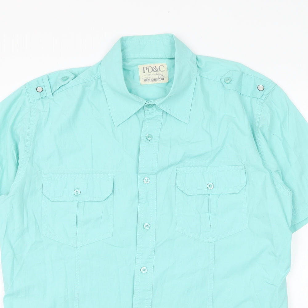PD&C Womens Green Cotton Basic Button-Up Size M Collared