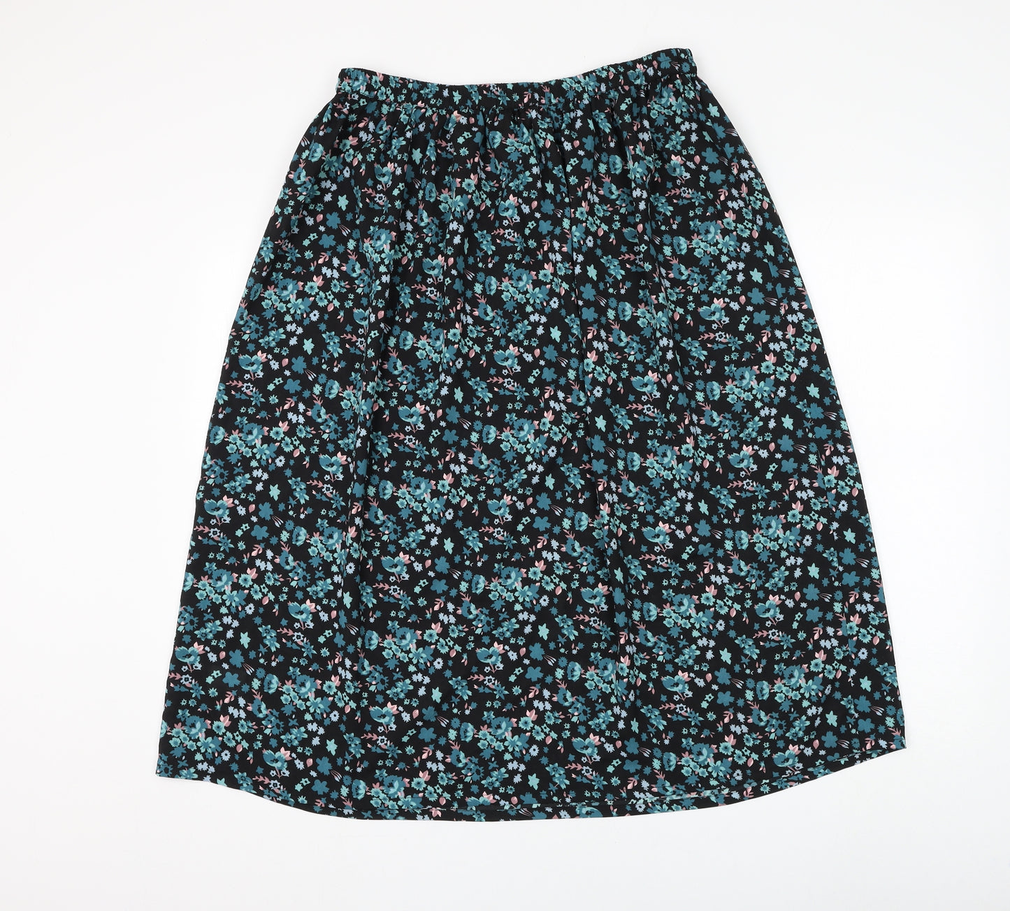 Riddella Womens Black Floral Polyester A-Line Skirt Size 14