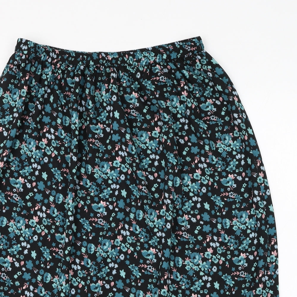 Riddella Womens Black Floral Polyester A-Line Skirt Size 14