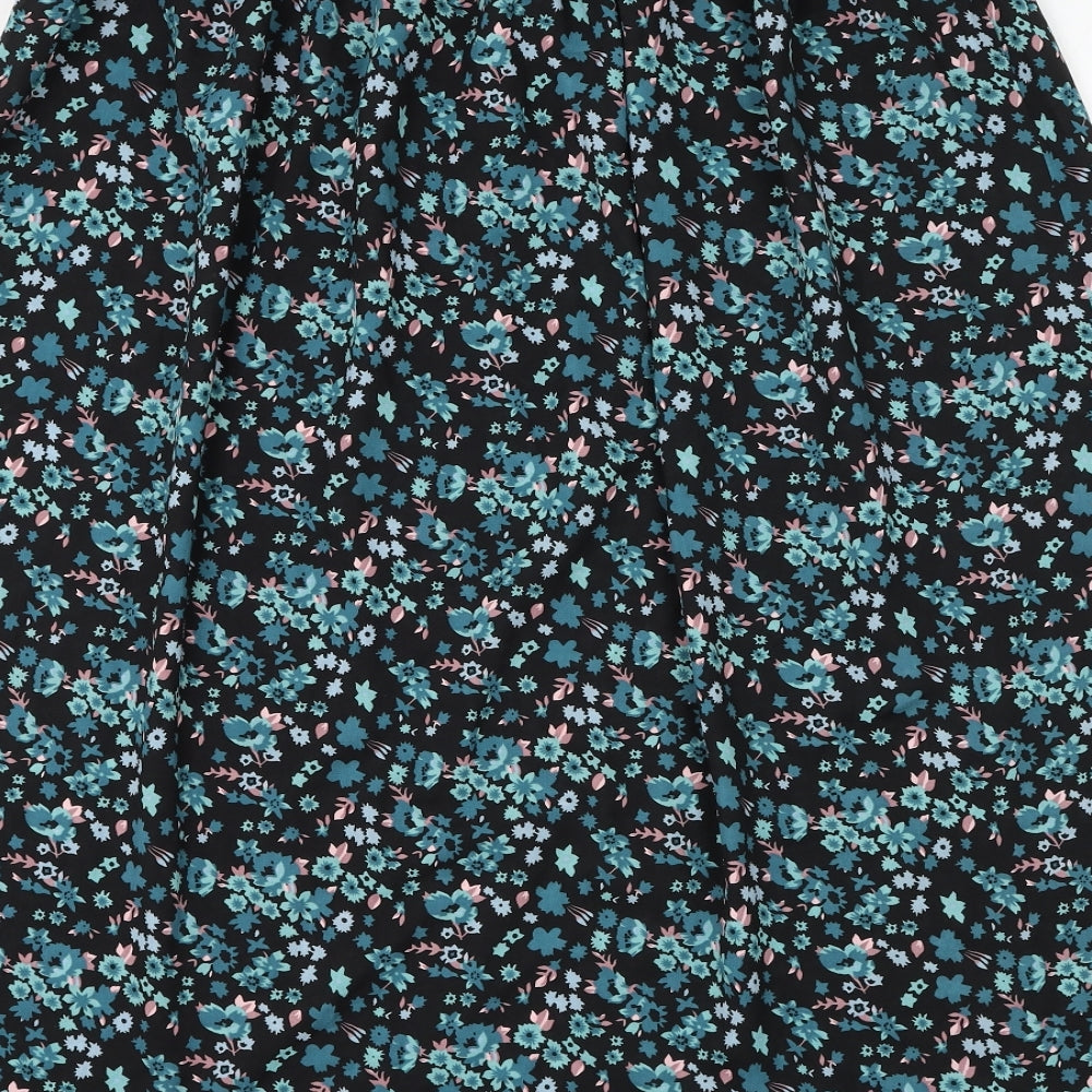 Riddella Womens Black Floral Polyester A-Line Skirt Size 14