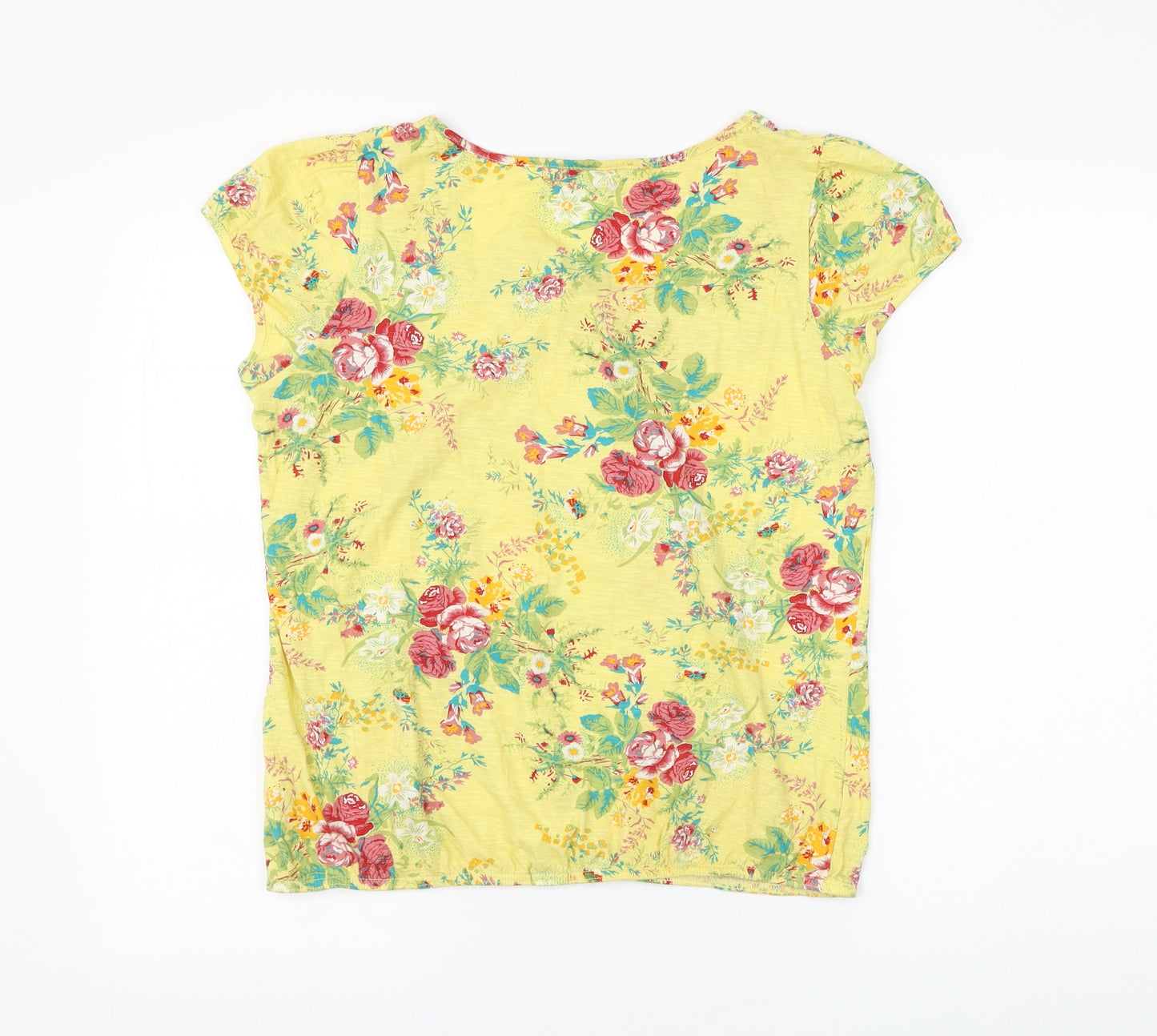 Marks and Spencer Womens Yellow Floral Cotton Basic Blouse Size 14 Scoop Neck