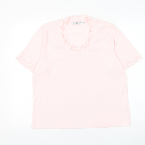 Emreco Womens Pink Polyester Basic T-Shirt Size 18 Scoop Neck - Lettuce Hem