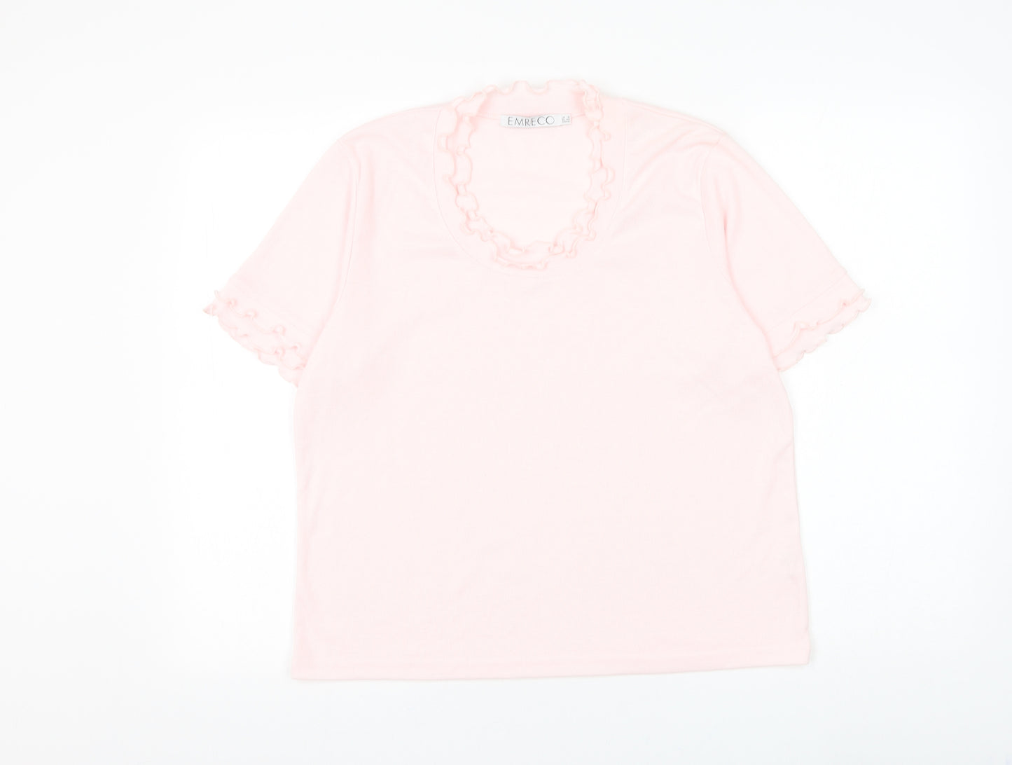 Emreco Womens Pink Polyester Basic T-Shirt Size 18 Scoop Neck - Lettuce Hem