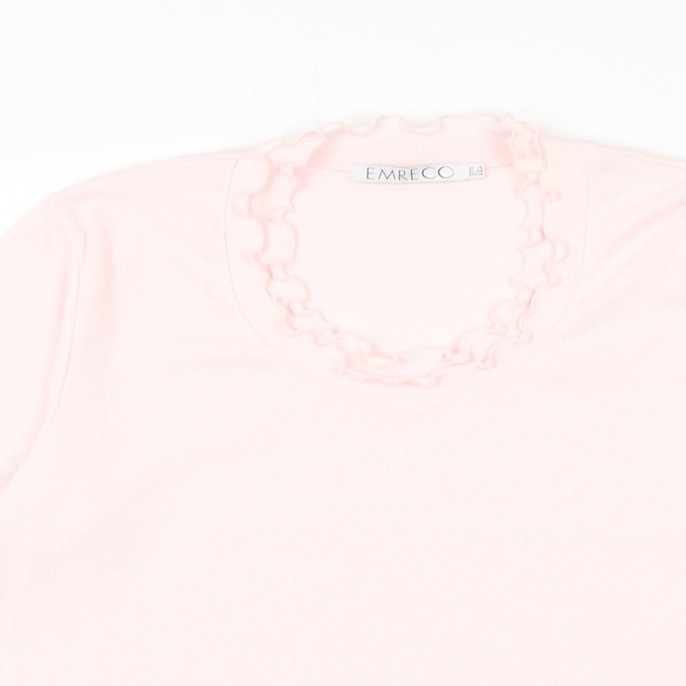 Emreco Womens Pink Polyester Basic T-Shirt Size 18 Scoop Neck - Lettuce Hem