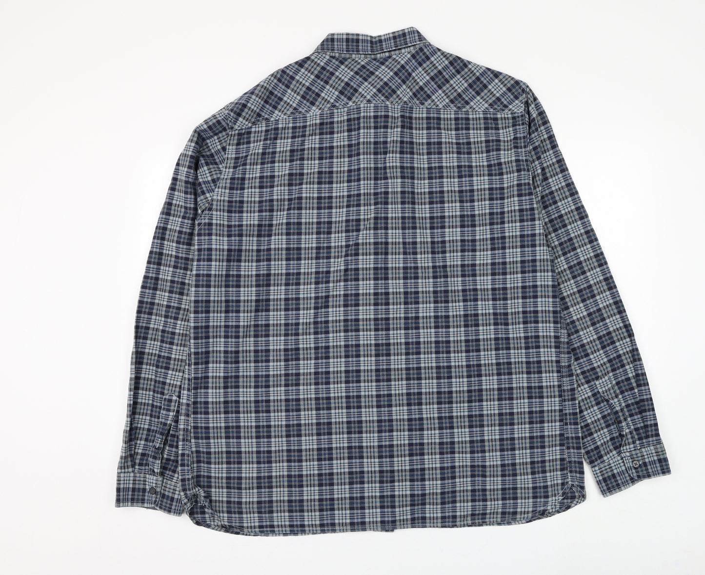George Mens Blue Plaid Cotton Button-Up Size XL Collared Button