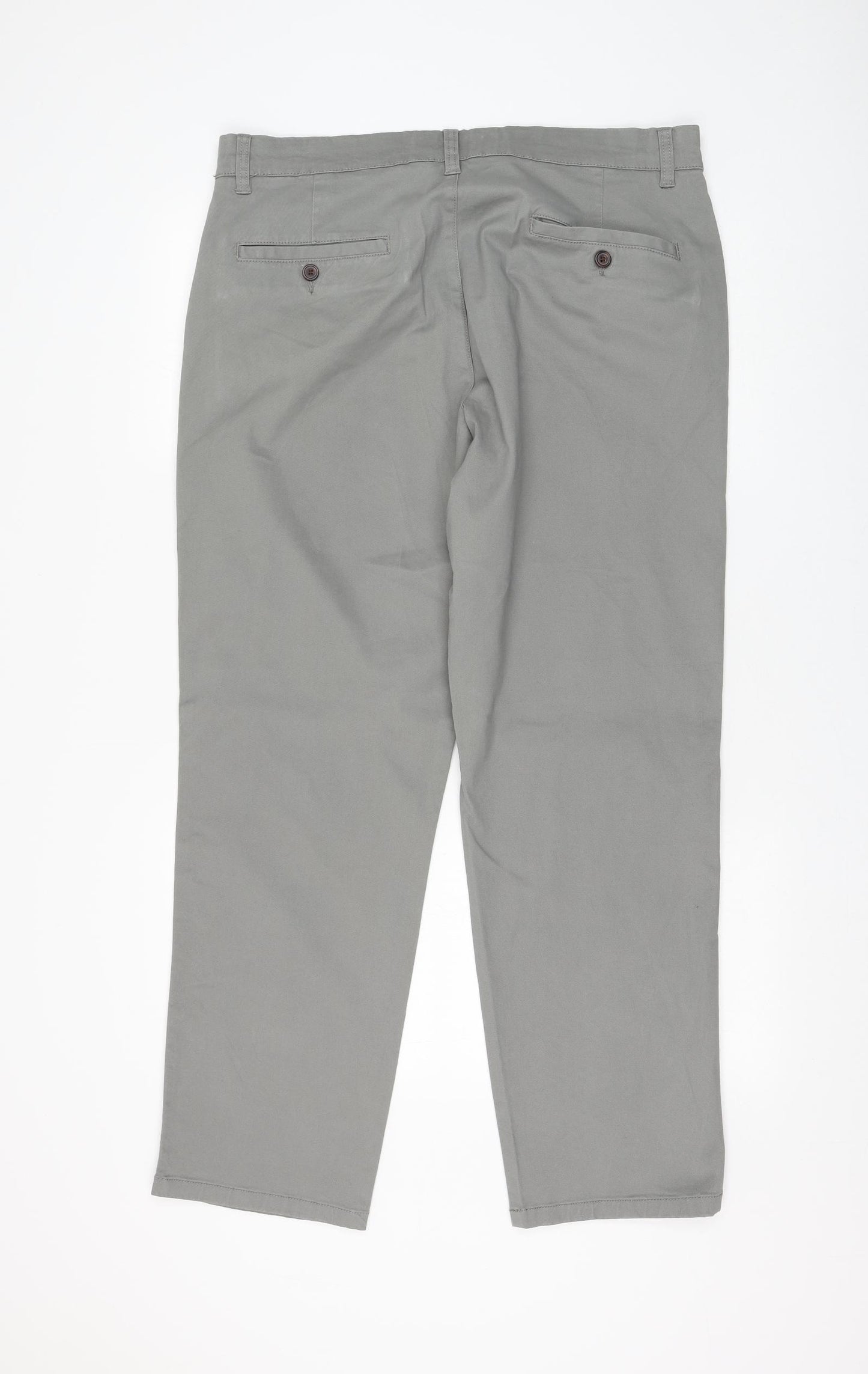 George Mens Grey Cotton Chino Trousers Size 36 in L30 in Regular Zip