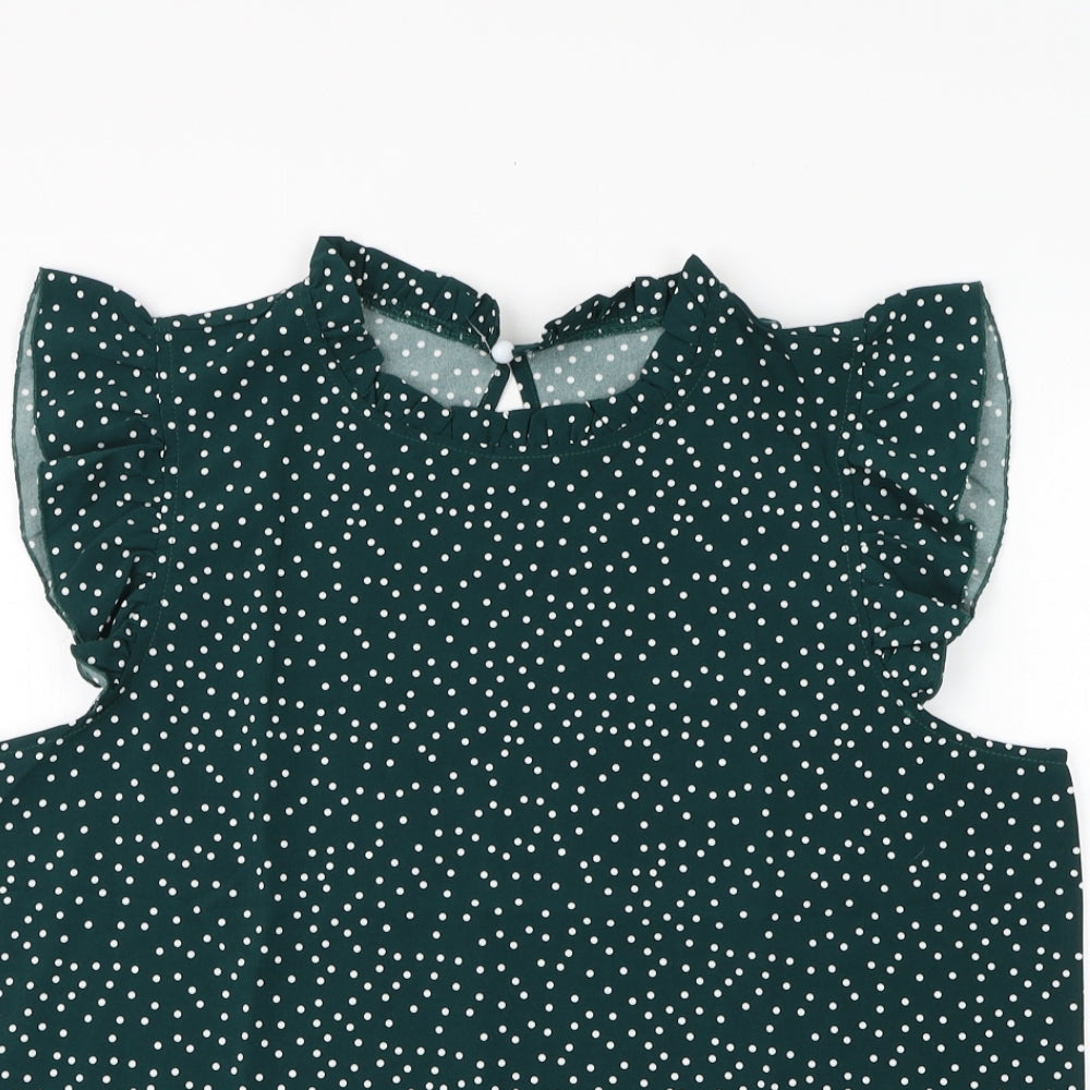 SheIn Womens Green Polka Dot Polyester Basic Blouse Size XL Round Neck