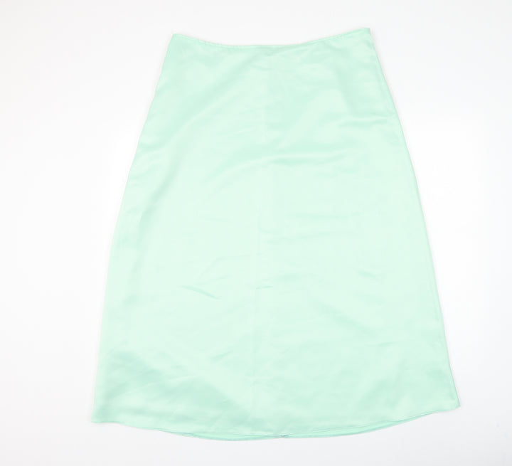 Preworn Womens Green Polyester A-Line Skirt Size 36 in Zip