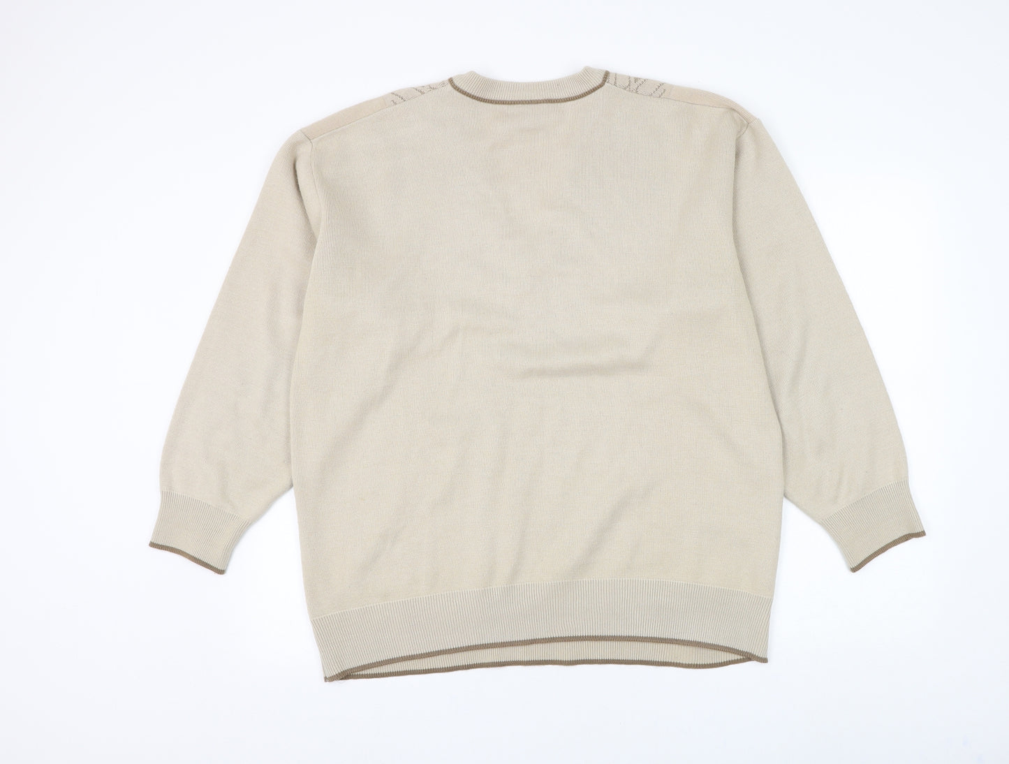 Gabicci Mens Brown V-Neck Geometric Acrylic Pullover Jumper Size 2XL
