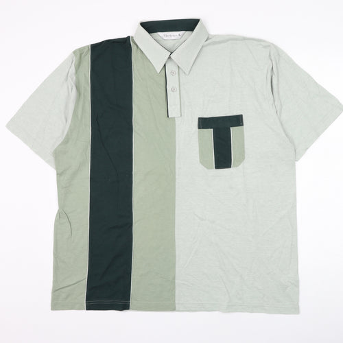 Berkertex Mens Green Colourblock Cotton Polo Size XL Collared Button