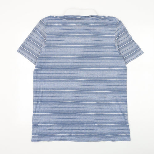 Marks and Spencer Mens Blue Striped Cotton Polo Size XL Collared Button