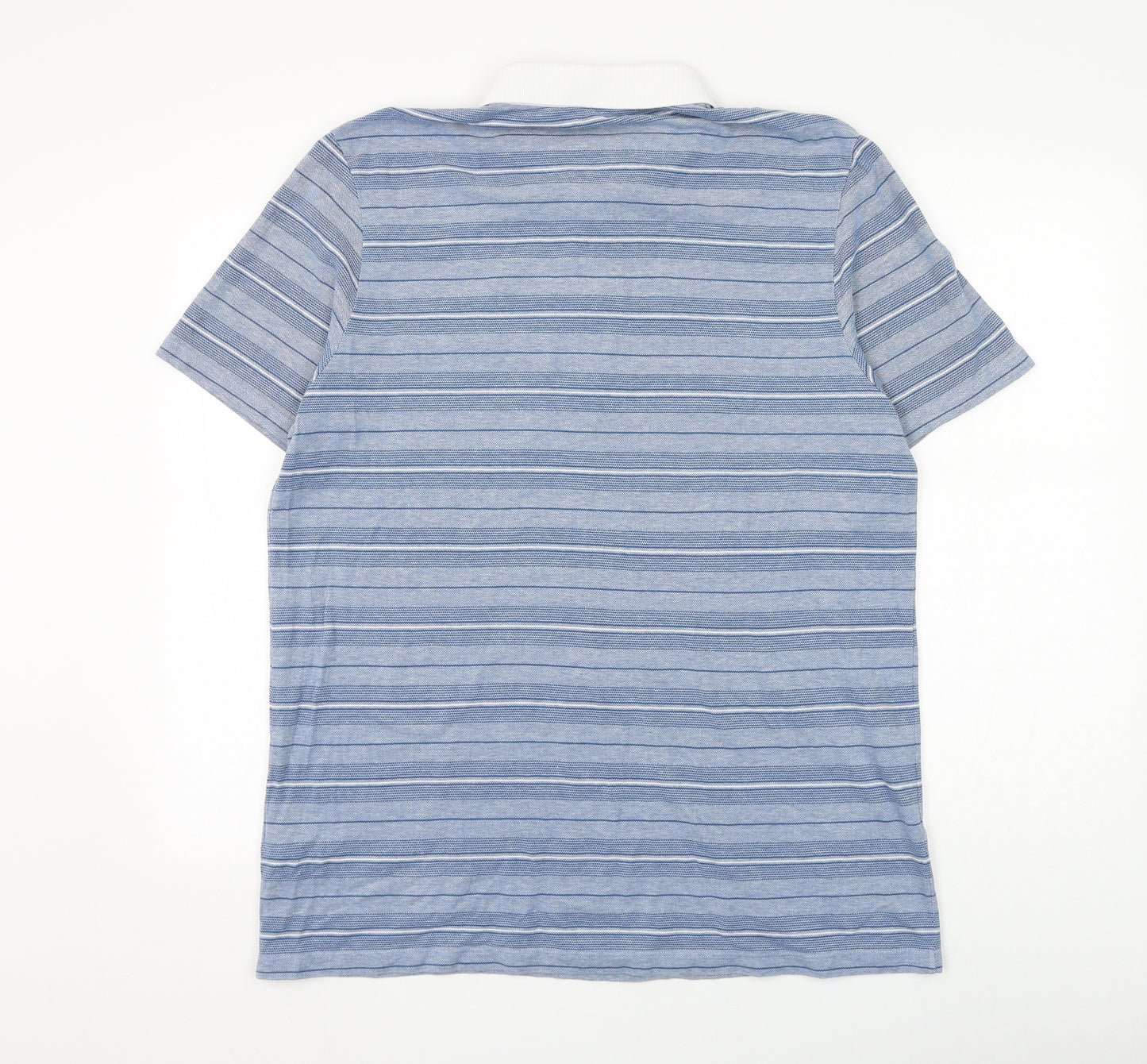 Marks and Spencer Mens Blue Striped Cotton Polo Size XL Collared Button