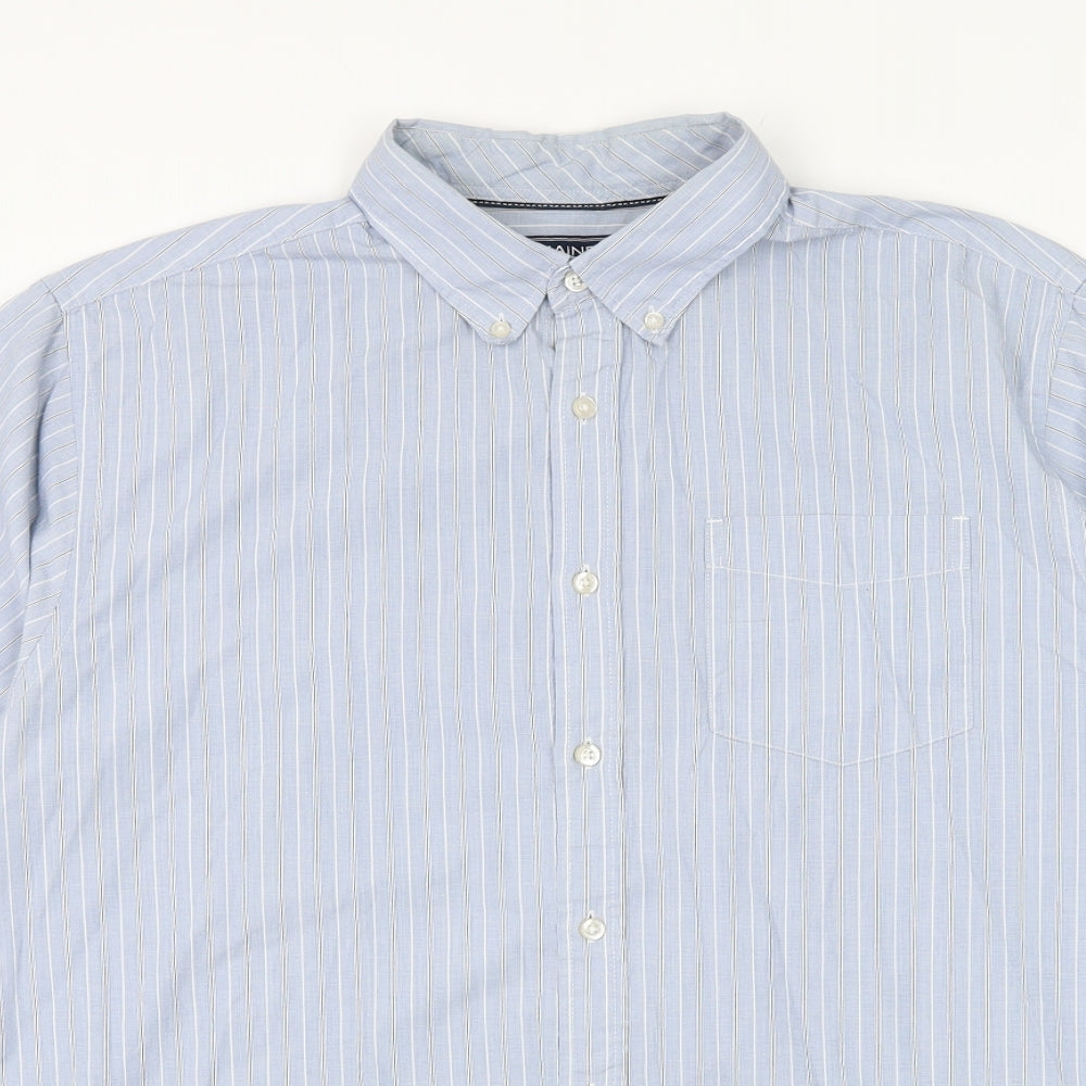 Maine New England Mens Blue Striped Cotton Button-Up Size L Collared Button