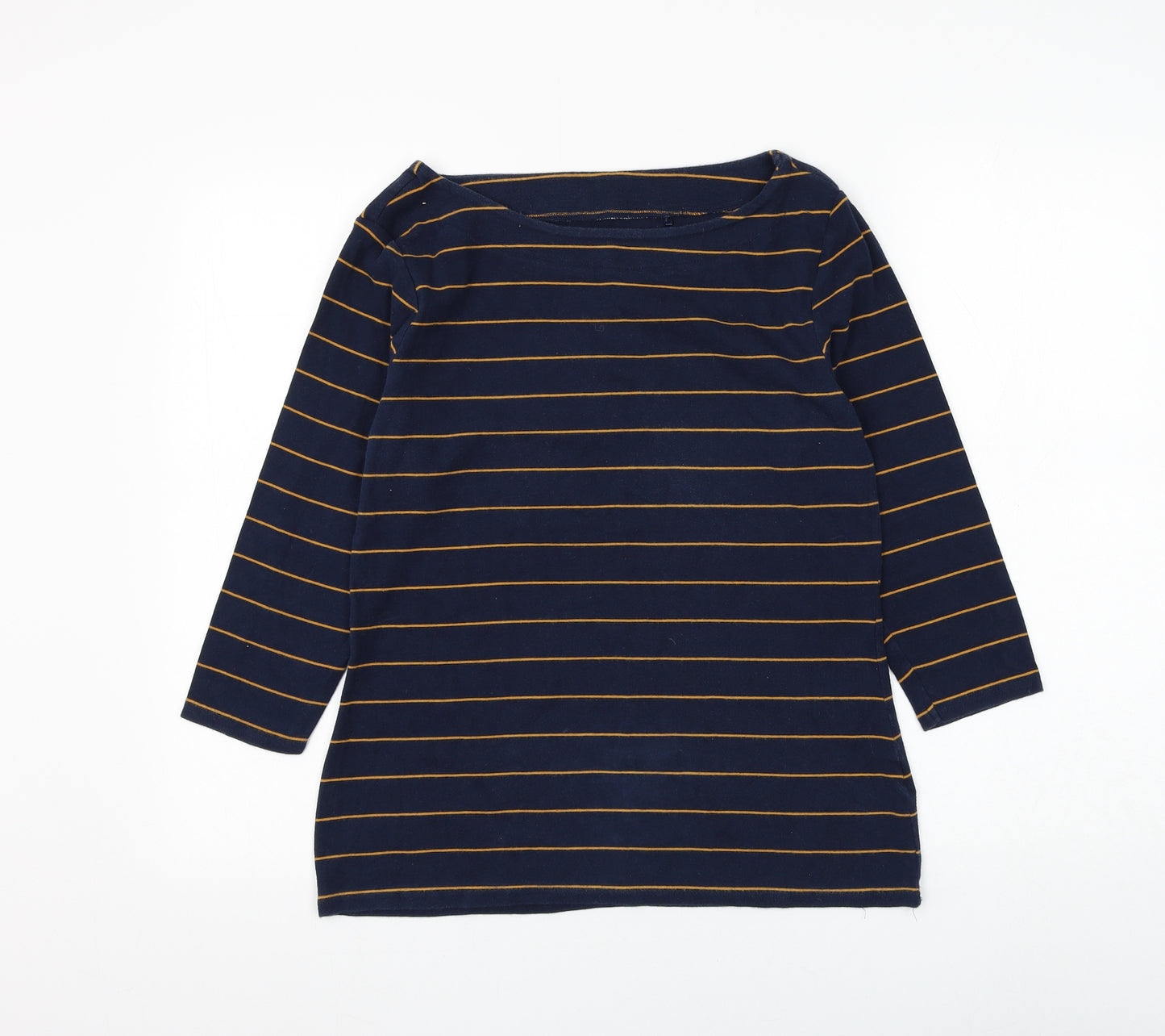 Nutmeg Womens Blue Boat Neck Striped Cotton Pullover Jumper Size 14