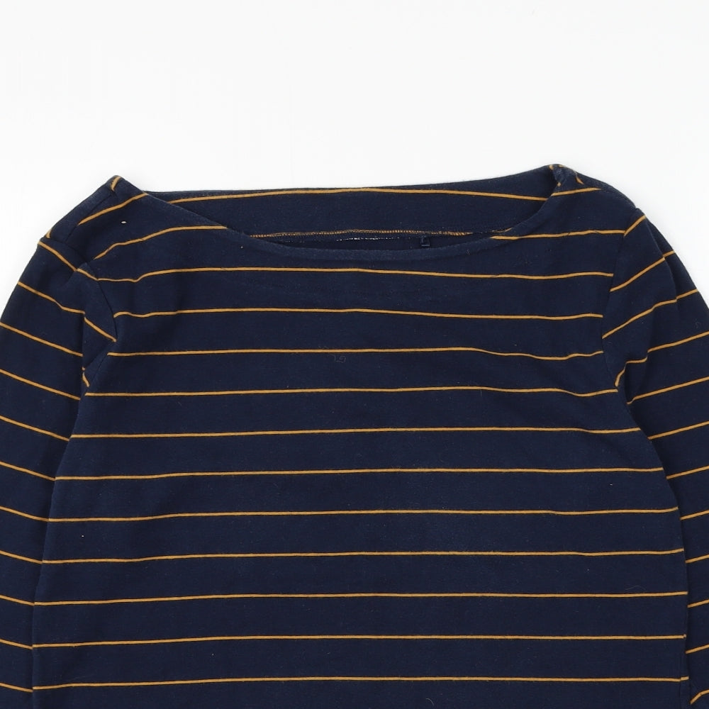 Nutmeg Womens Blue Boat Neck Striped Cotton Pullover Jumper Size 14
