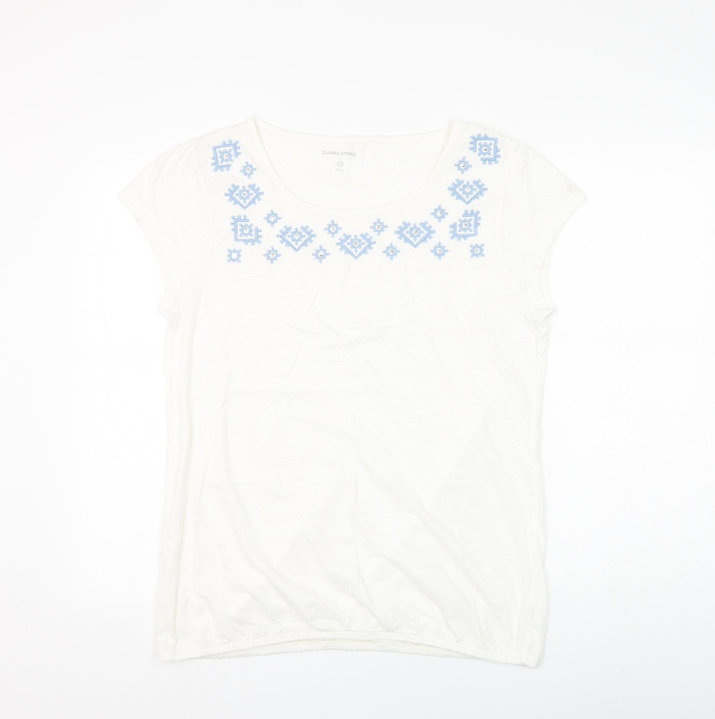 Dunnes Stores Womens White Geometric Polyester Basic Blouse Size 16 Boat Neck