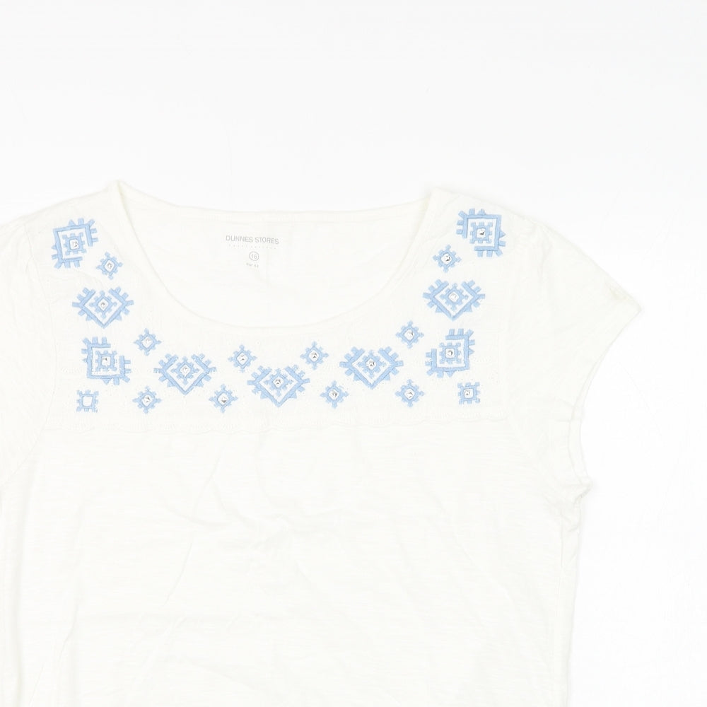 Dunnes Stores Womens White Geometric Polyester Basic Blouse Size 16 Boat Neck