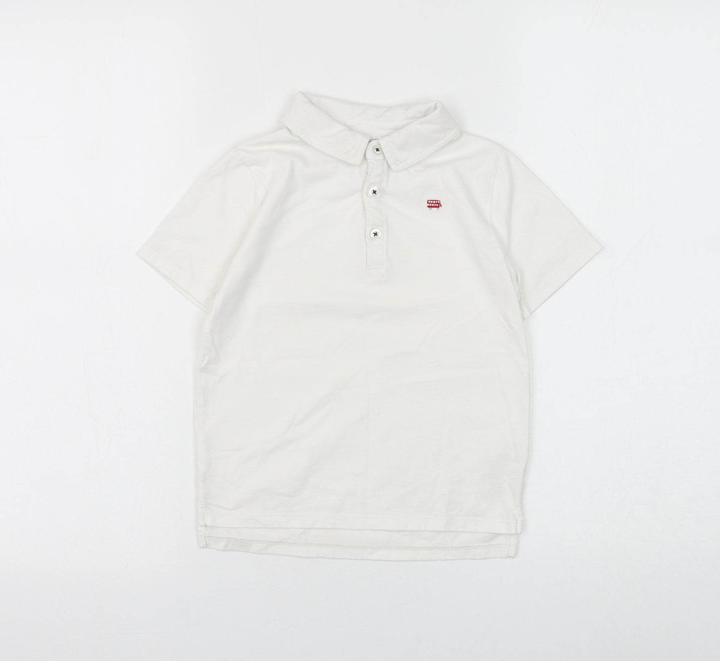The White Company Boys White Cotton Basic Polo Size 5-6 Years Collared Button - Bus
