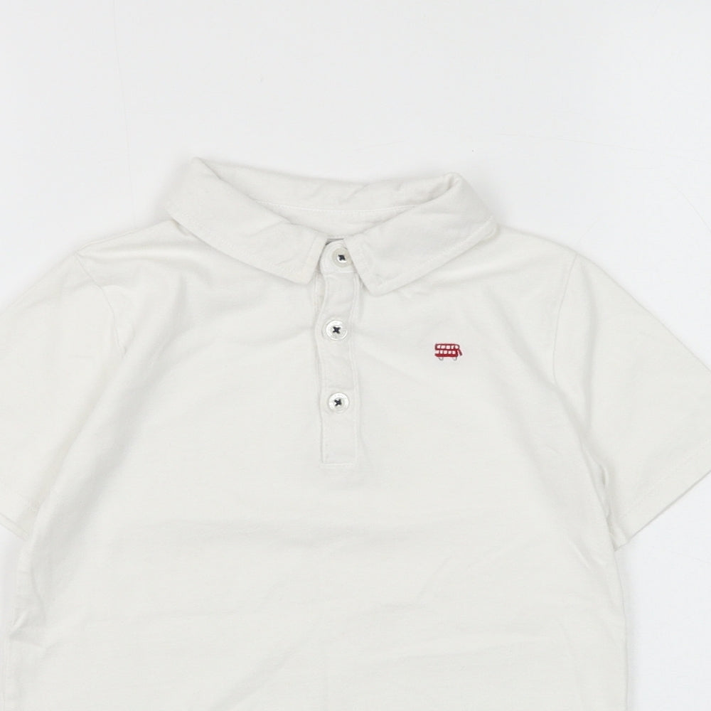 The White Company Boys White Cotton Basic Polo Size 5-6 Years Collared Button - Bus