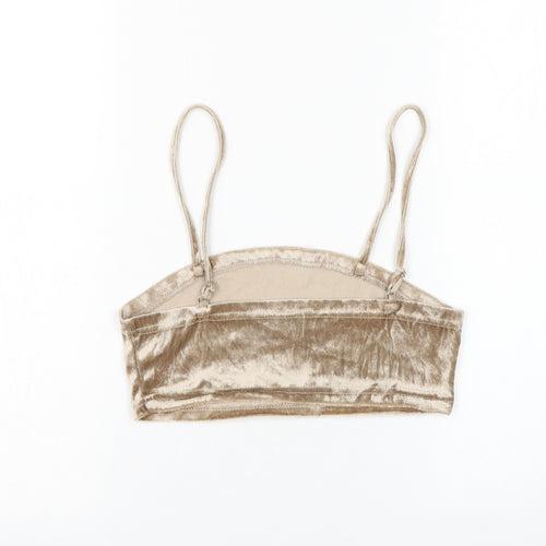 PRETTYLITTLETHING Womens Gold Polyester Cropped Tank Size 8 Square Neck