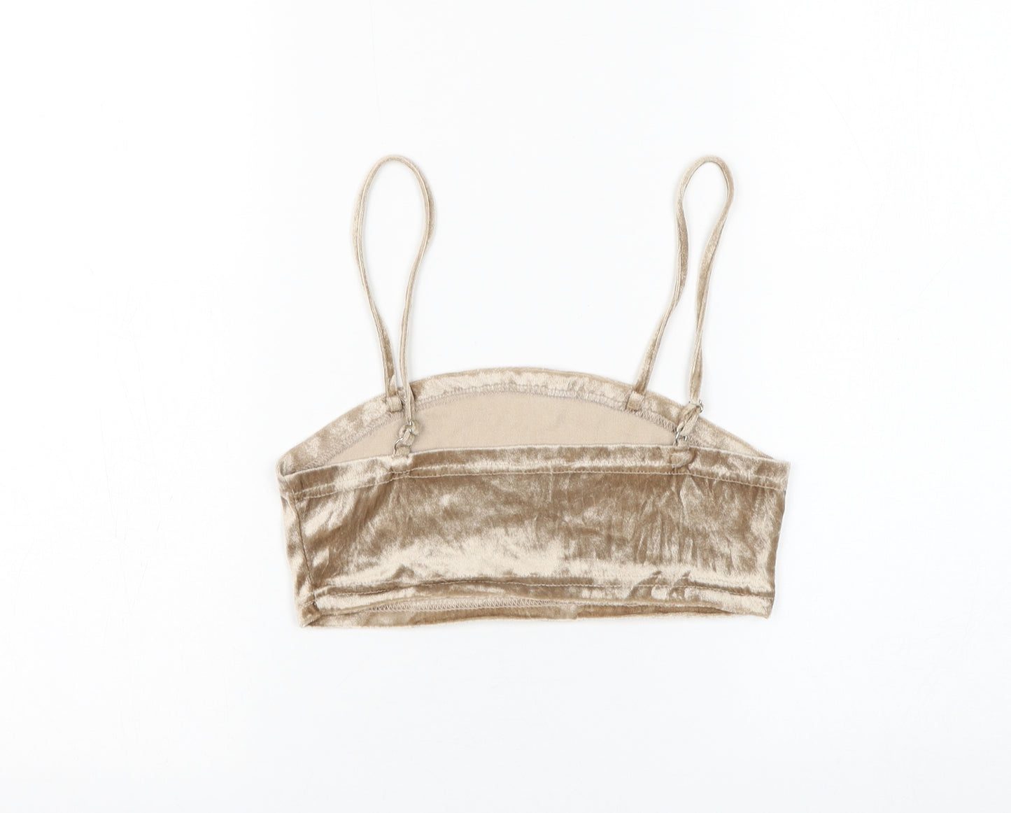 PRETTYLITTLETHING Womens Gold Polyester Cropped Tank Size 8 Square Neck