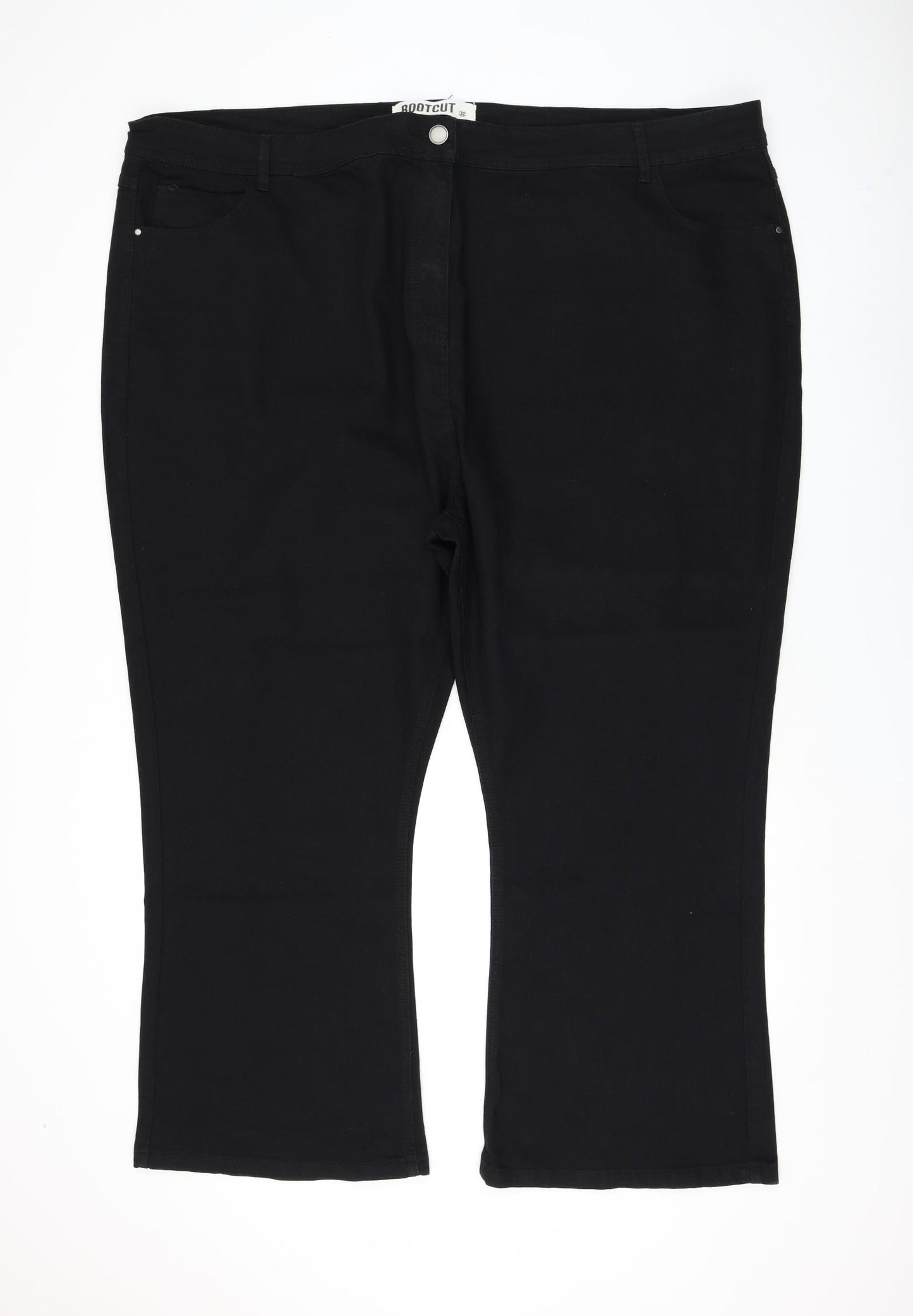 Yours Womens Black Cotton Bootcut Jeans Size 32 L28 in Regular Zip
