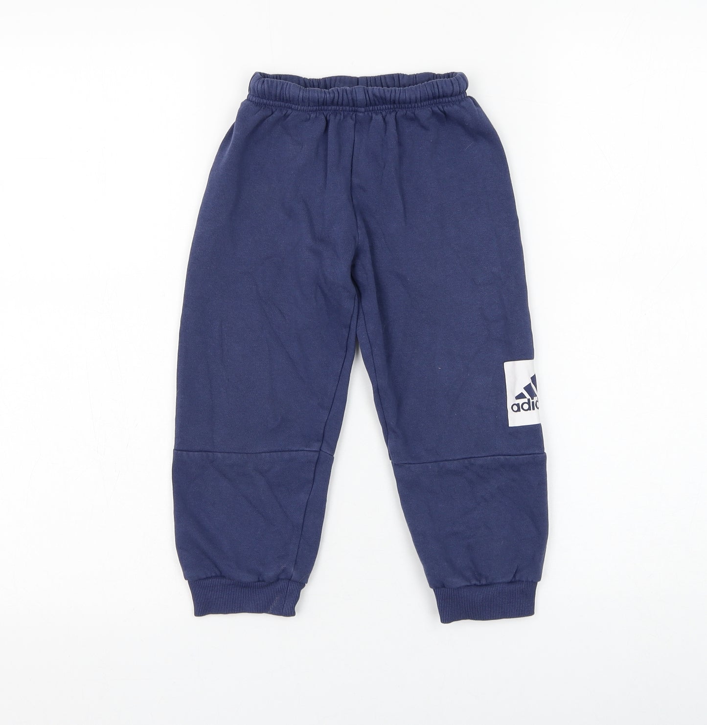adidas Boys Blue Cotton Jogger Trousers Size 3-4 Years Regular Drawstring