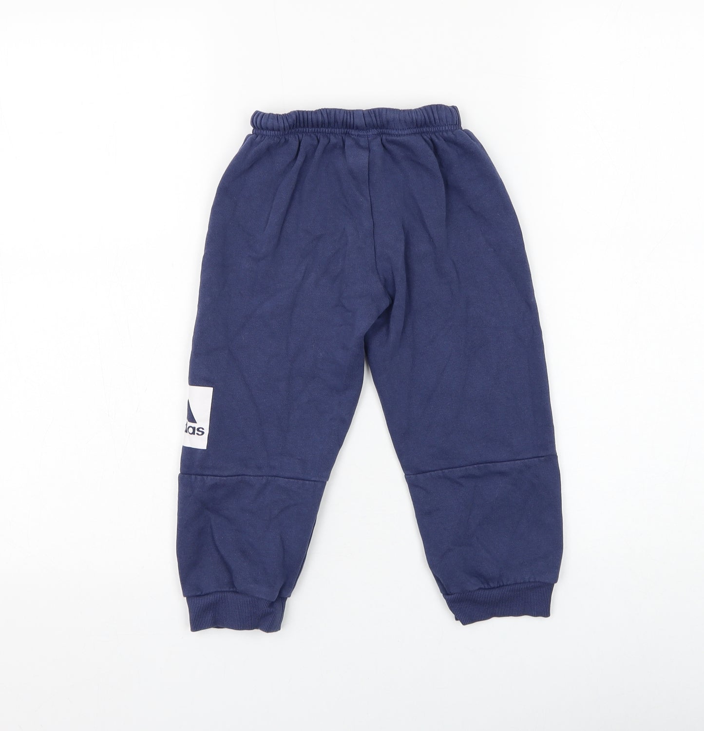 adidas Boys Blue Cotton Jogger Trousers Size 3-4 Years Regular Drawstring
