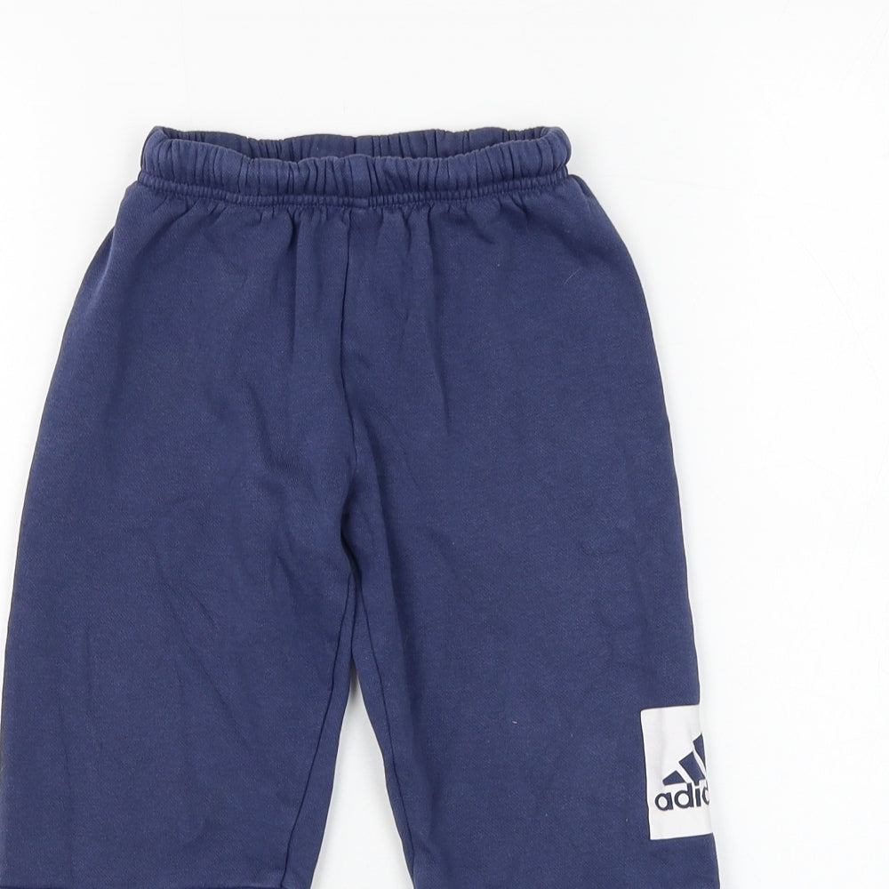 adidas Boys Blue Cotton Jogger Trousers Size 3-4 Years Regular Drawstring