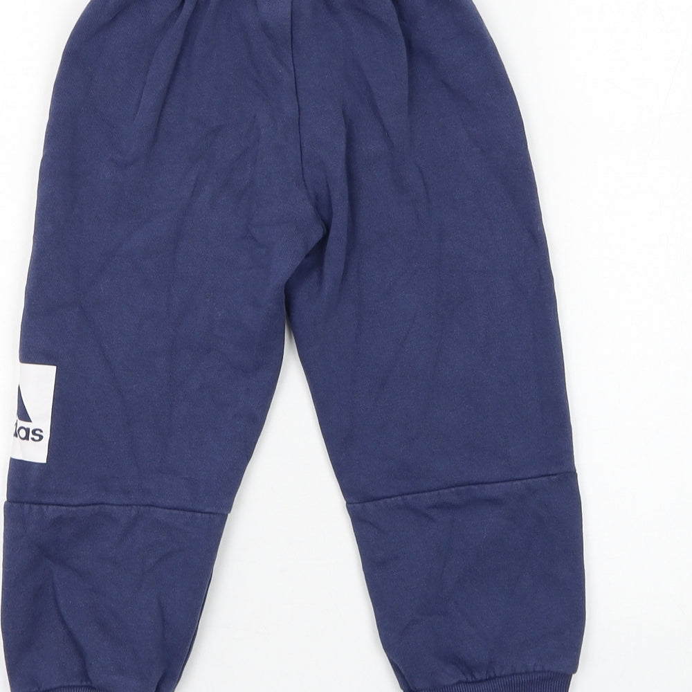 adidas Boys Blue Cotton Jogger Trousers Size 3-4 Years Regular Drawstring