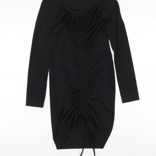 PRETTYLITTLETHING Womens Black Polyester Bodycon Size 10 Off the Shoulder Pullover
