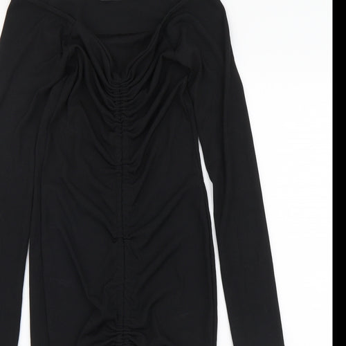 PRETTYLITTLETHING Womens Black Polyester Bodycon Size 10 Off the Shoulder Pullover