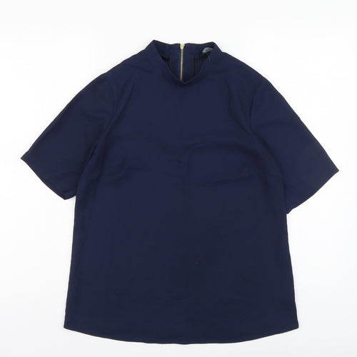 F&F Womens Blue Polyester Basic Blouse Size 8 High Neck