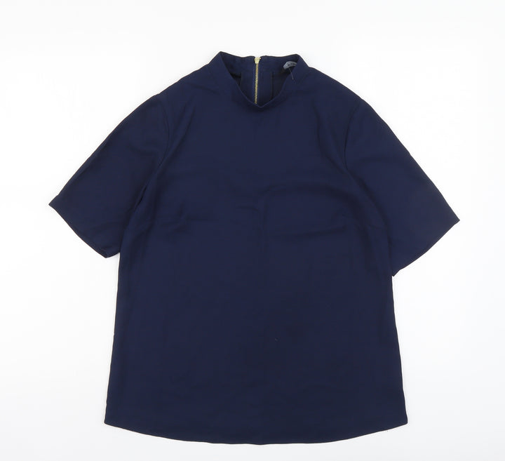 F&F Womens Blue Polyester Basic Blouse Size 8 High Neck
