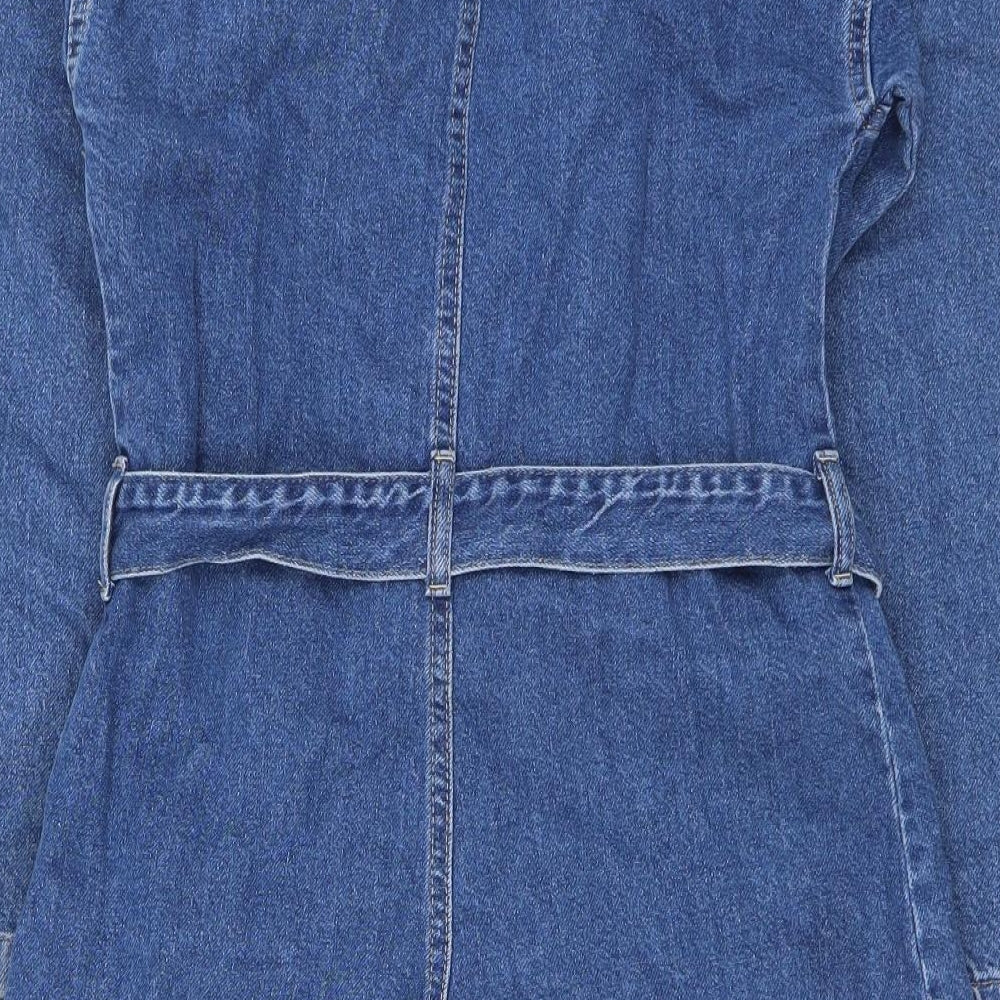 Boohoo Womens Blue Cotton A-Line Size 10 V-Neck Button