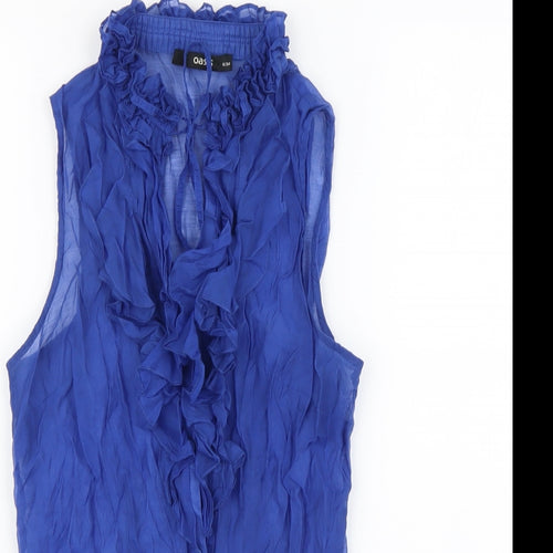 Oasis Womens Blue Polyester Basic Blouse Size 8 Round Neck