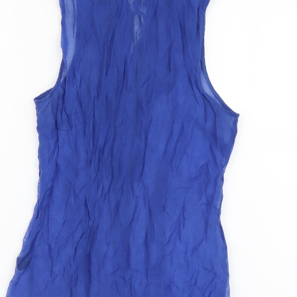 Oasis Womens Blue Polyester Basic Blouse Size 8 Round Neck